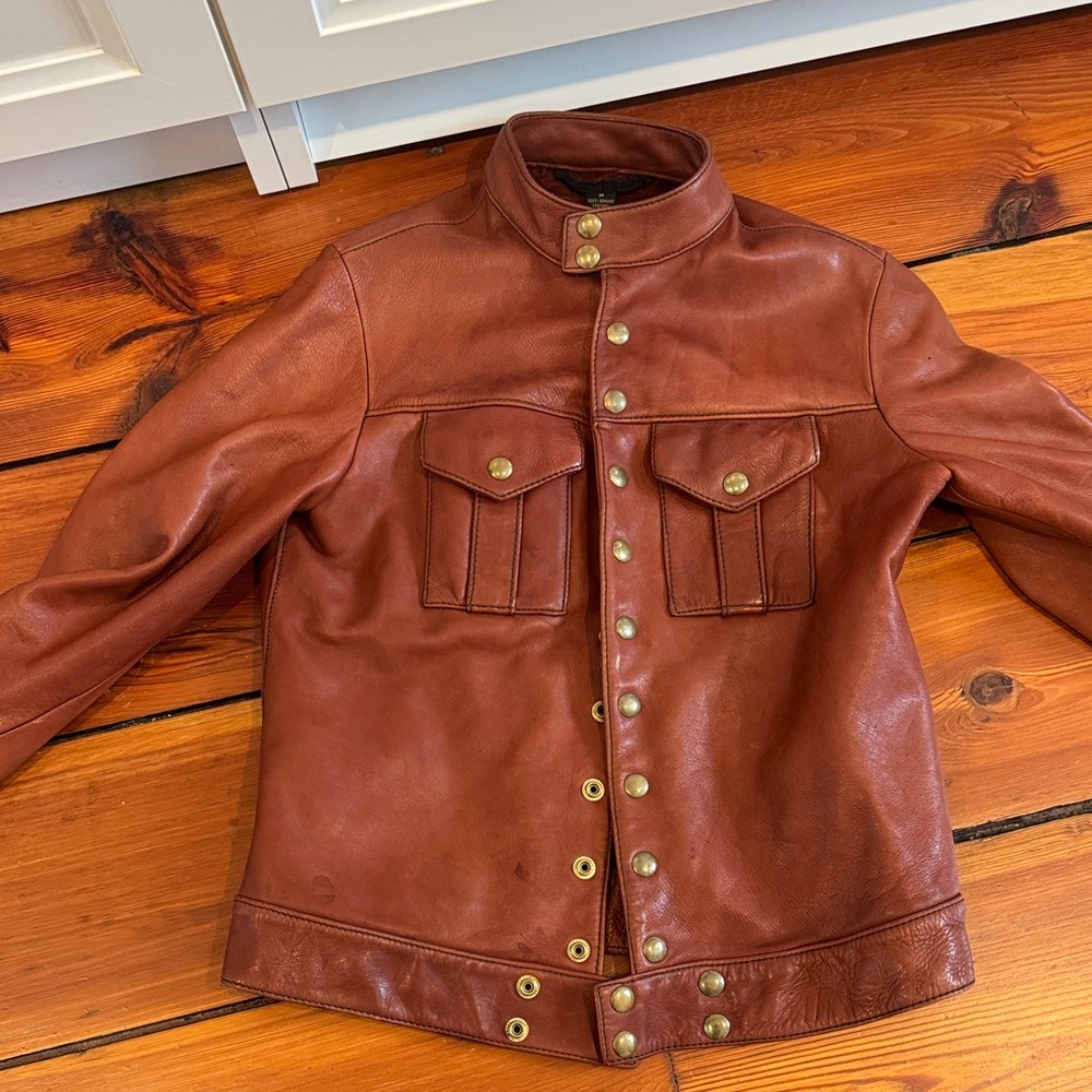 Lucky Brand Tan Leather Jacket with Gold Details